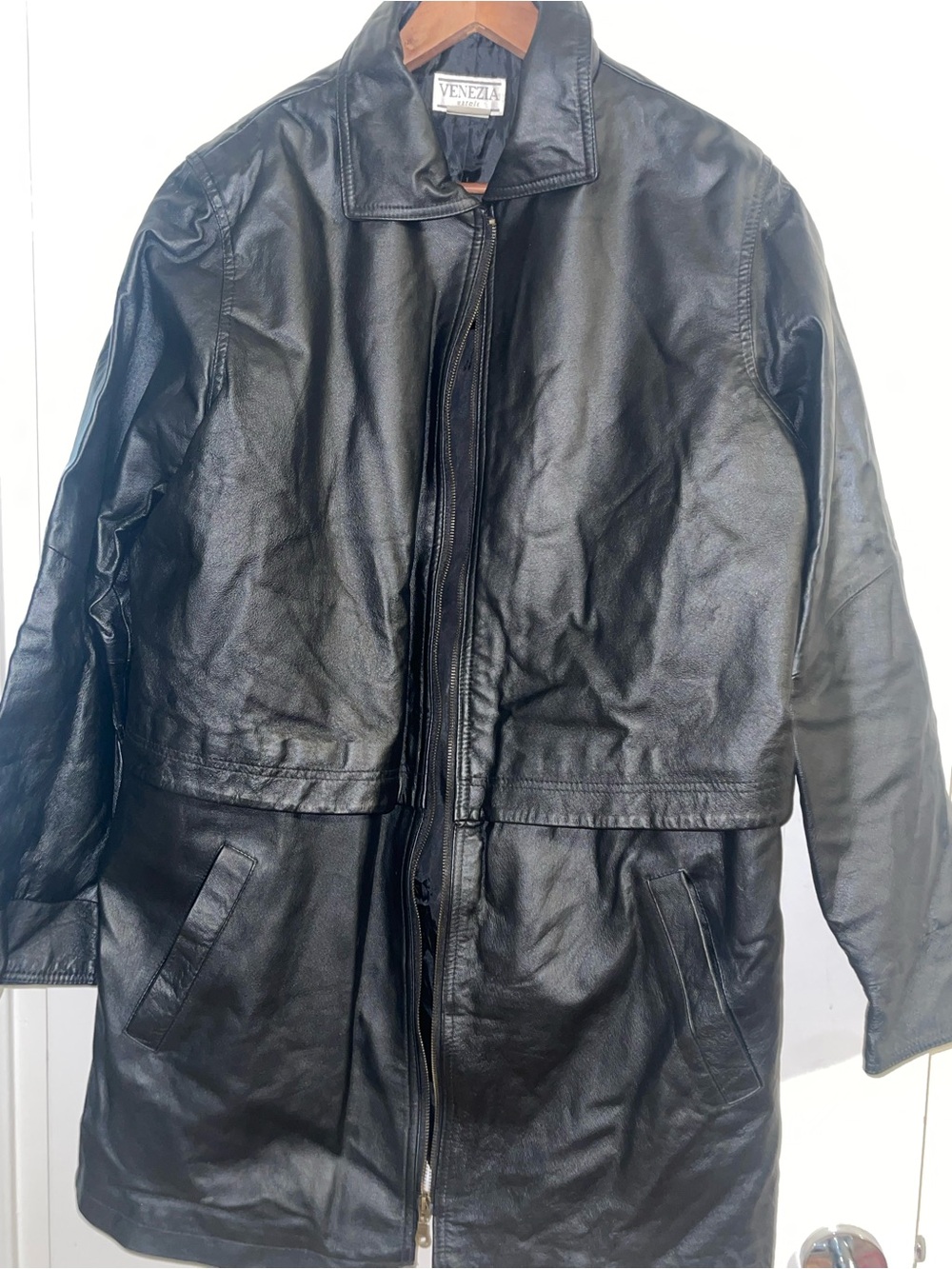 Vintage XL Men’s Black Leather Zip-Front Jacket Coat
